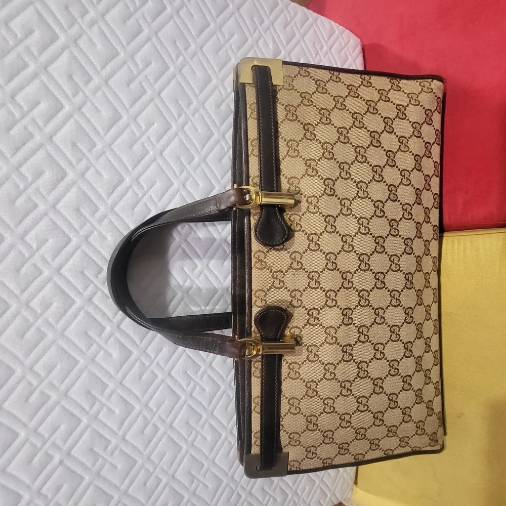 Gucci GG Canvas and Leather Weekender Handbag Vintage..